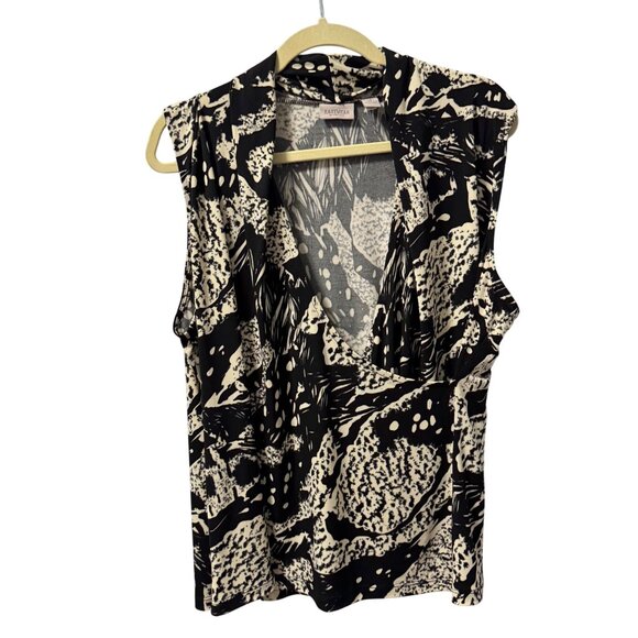Chicos blouse sz XL Sleeveless Black Abstract Print V-Neck Blouse - Picture 1 of 12